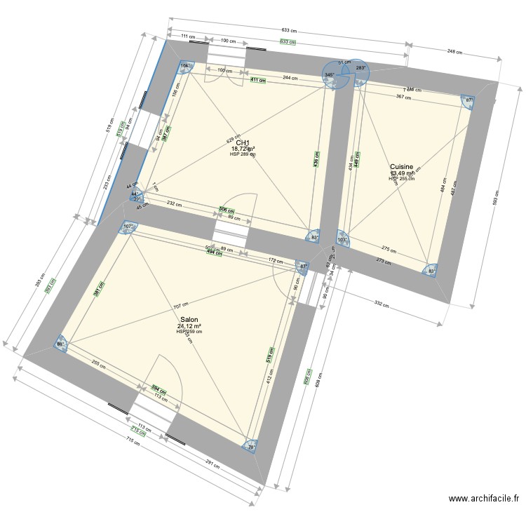 plan_4_Rivières. Plan de 3 pièces et 56 m2