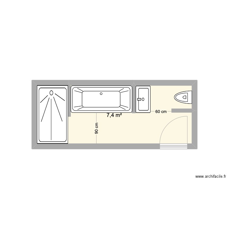 Datena SDB. Plan de 1 pièce et 7 m2