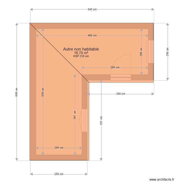 Abri jardin. Plan de 1 pièce et 17 m2