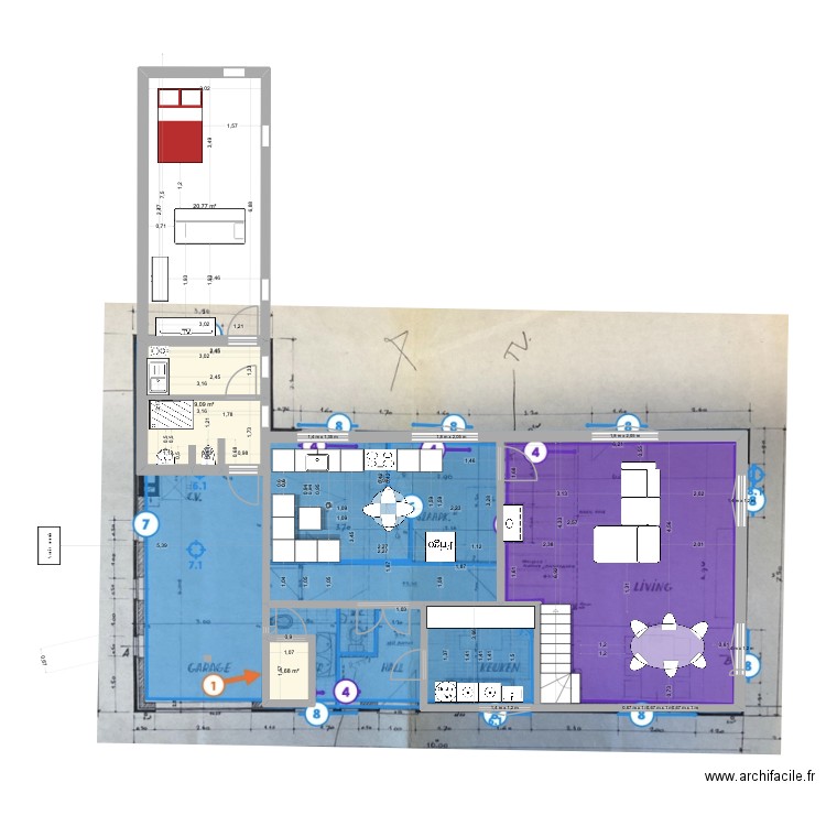 De panne Maison AVEC ANNEXE V22. Plan de 9 pièces et 35 m2