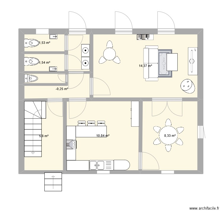 1er Passy. Plan de 6 pièces et 48 m2