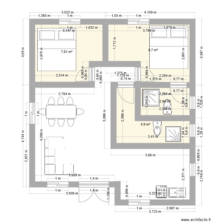 village. Plan de 3 pièces et 21 m2