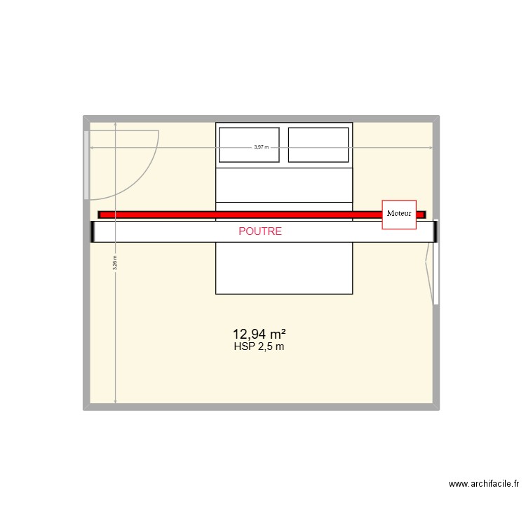 VANDAMMECH 33 CHAMBRE. Plan de 1 pièce et 13 m2