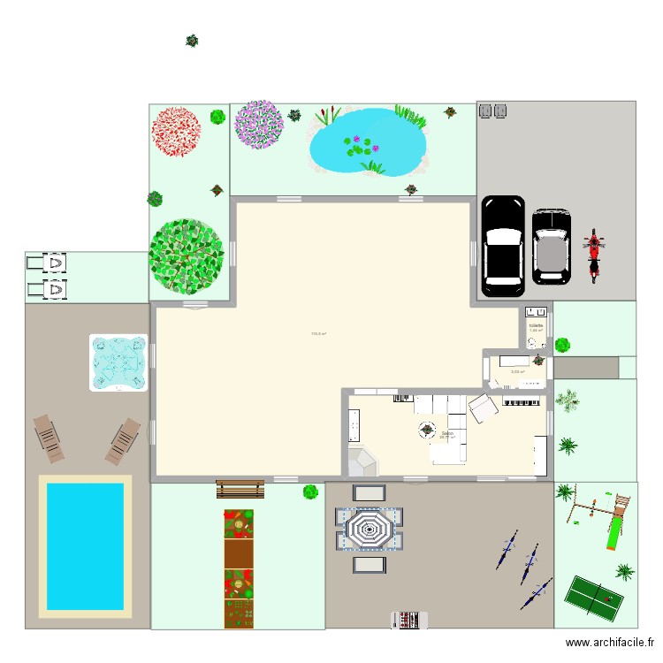 Maison familiale. Plan de 4 pièces et 141 m2