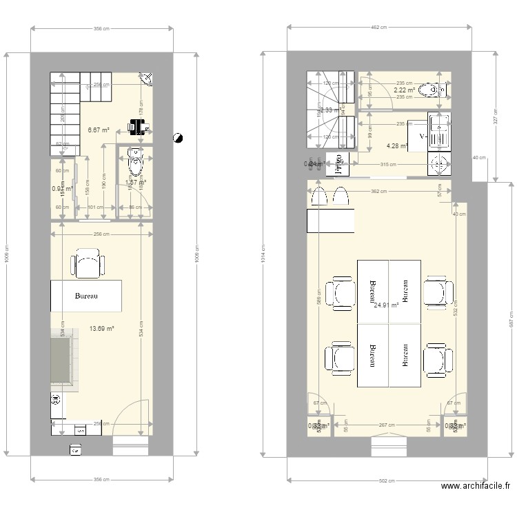 BUREAU LHRBZ. Plan de 11 pièces et 57 m2