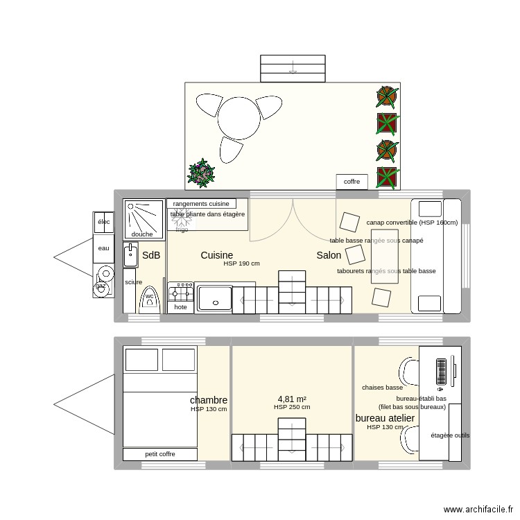 tiny house 4. Plan de 4 pièces et 27 m2