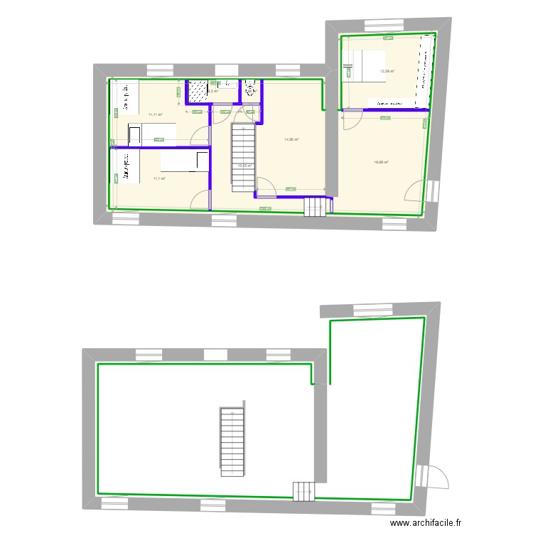 etage. Plan de 17 pièces et 260 m2
