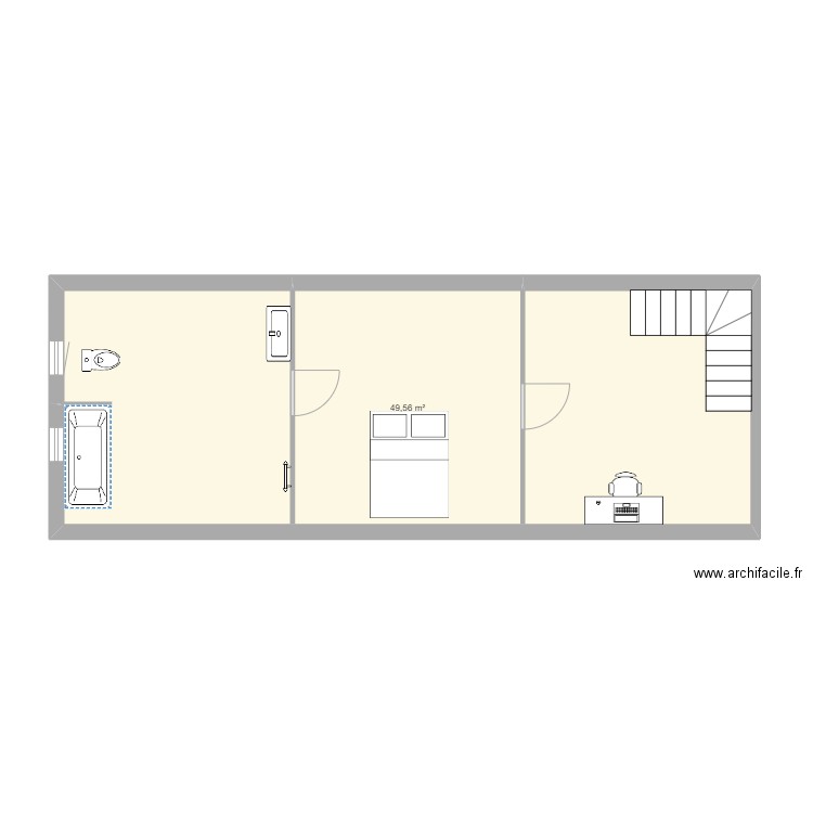 etage. Plan de 1 pièce et 50 m2