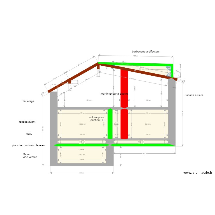 coupe veertical stoumont. Plan de 7 pièces et 32 m2