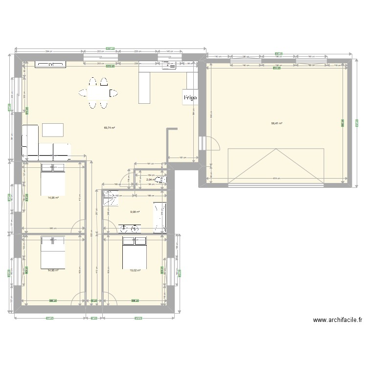 Extension maison. Plan de 7 pièces et 182 m2
