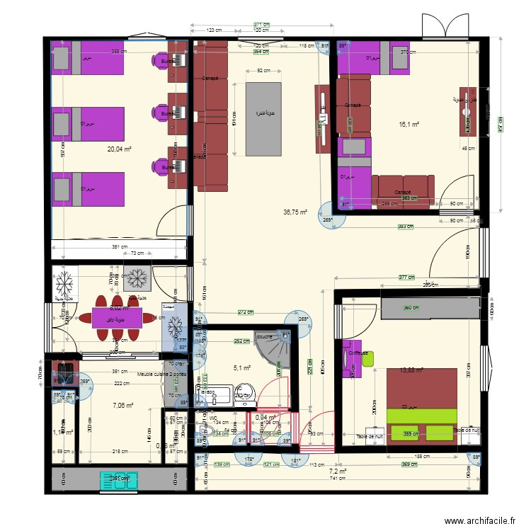 hammi2. Plan de 13 pièces et 120 m2