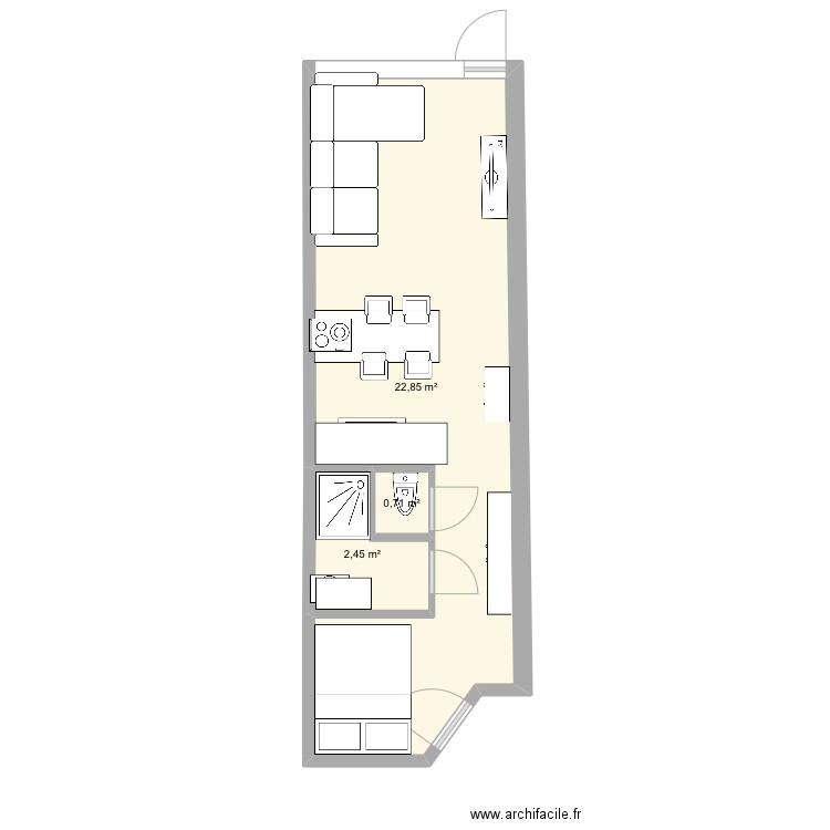 appt arc. Plan de 3 pièces et 26 m2