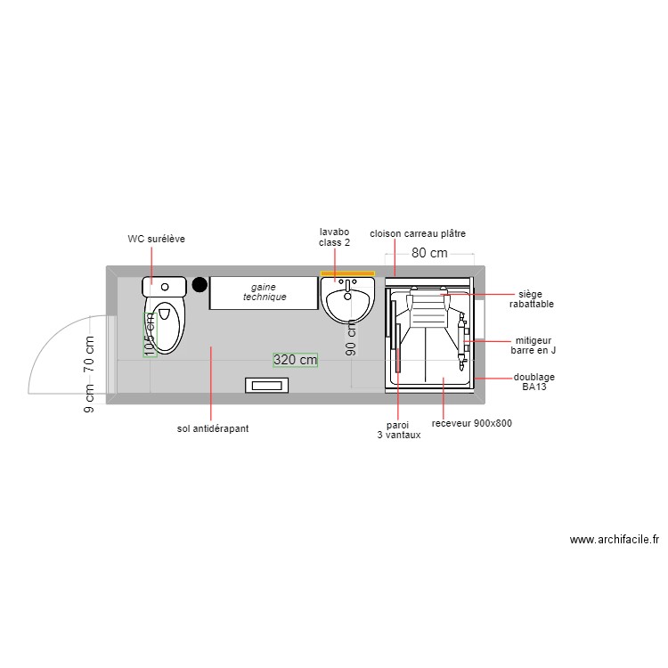 turquais. Plan de 1 pièce et 3 m2