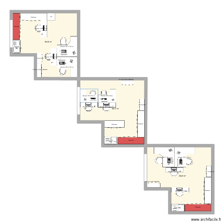 Bureau QHSE . Plan de 3 pièces et 85 m2