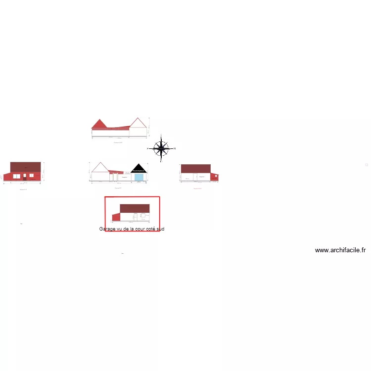plan des facades avec vu garage de la cour fini. Plan de plan des facades avec vu garage de la cour fini. Plan de
