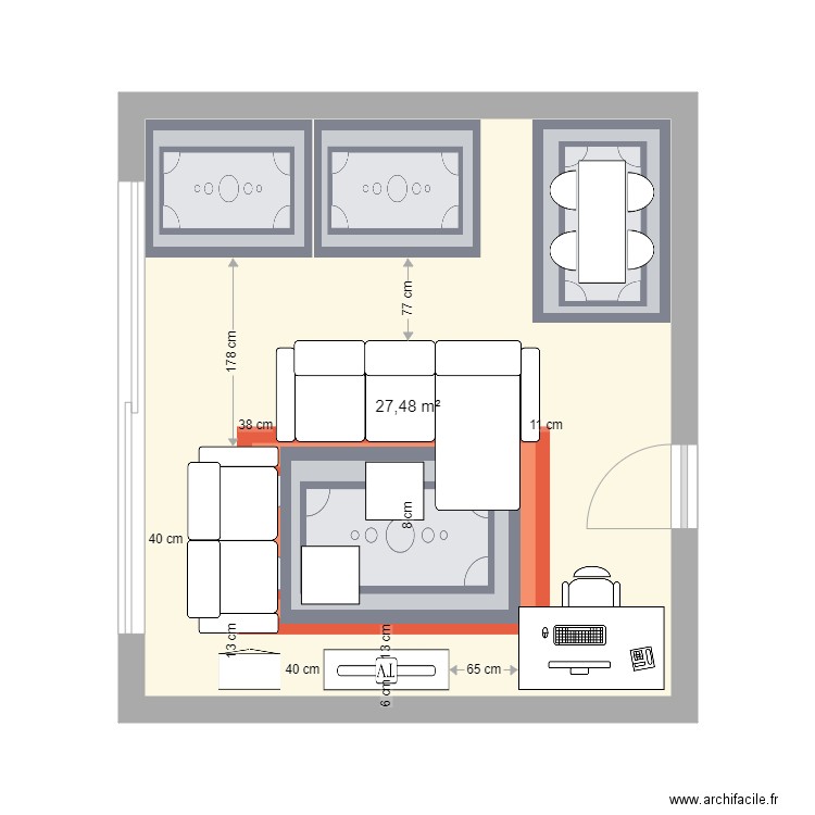 salon appart. Plan de 1 pièce et 27 m2