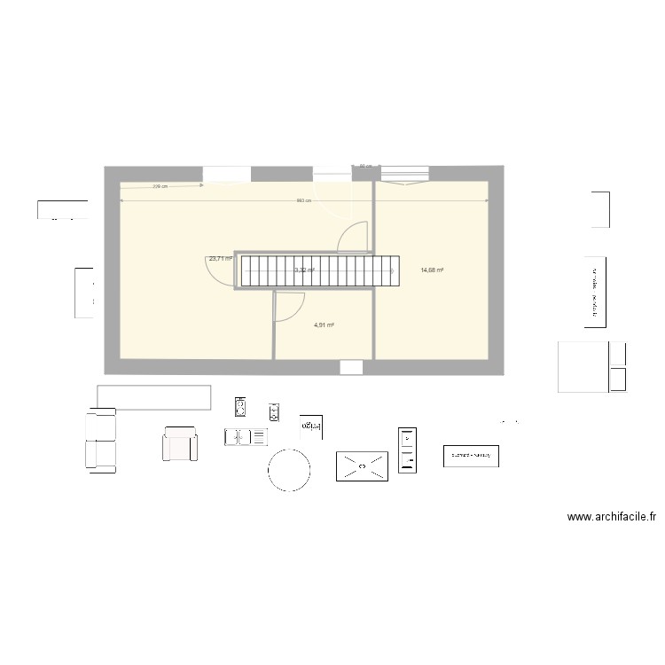 vielle maison . Plan de 4 pièces et 47 m2