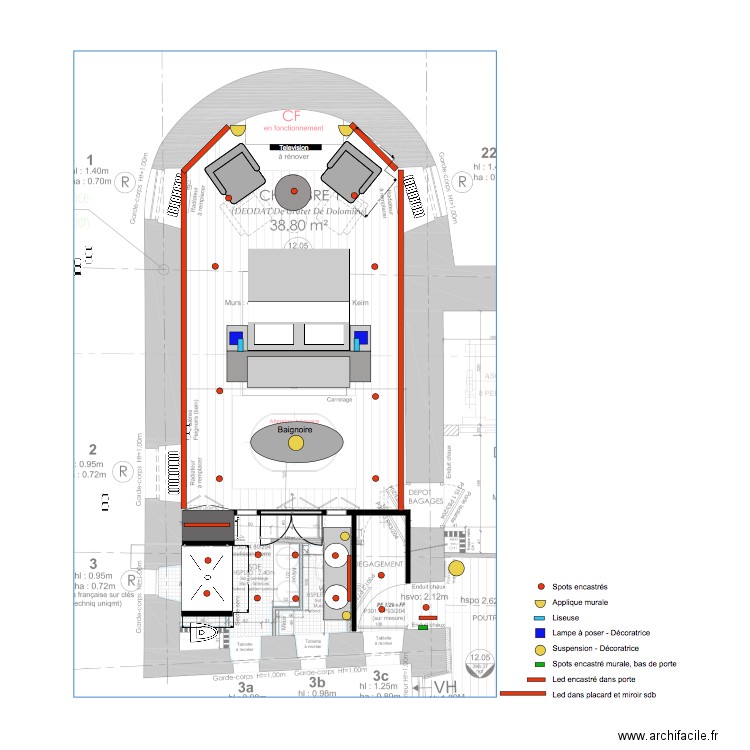 Chambre 1 Plan éclairage. Plan de 0 pièce et 0 m2