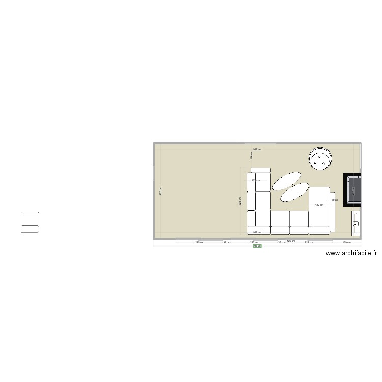 LIVING 2. Plan de 1 pièce et 45 m2