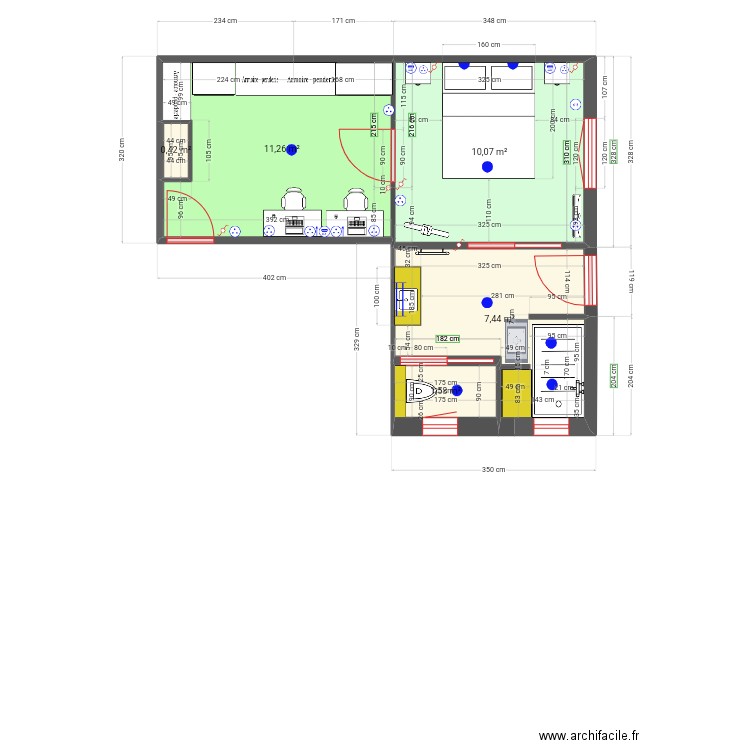 agrandissement final. Plan de 5 pièces et 31 m2