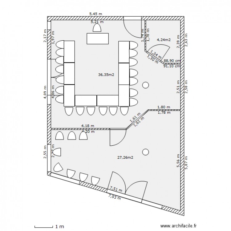 plan après mesure exacte avec mobilier. Plan de 0 pièce et 0 m2