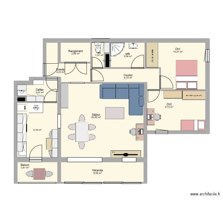 GRESILLON. Plan de 14 pièces et 84 m2