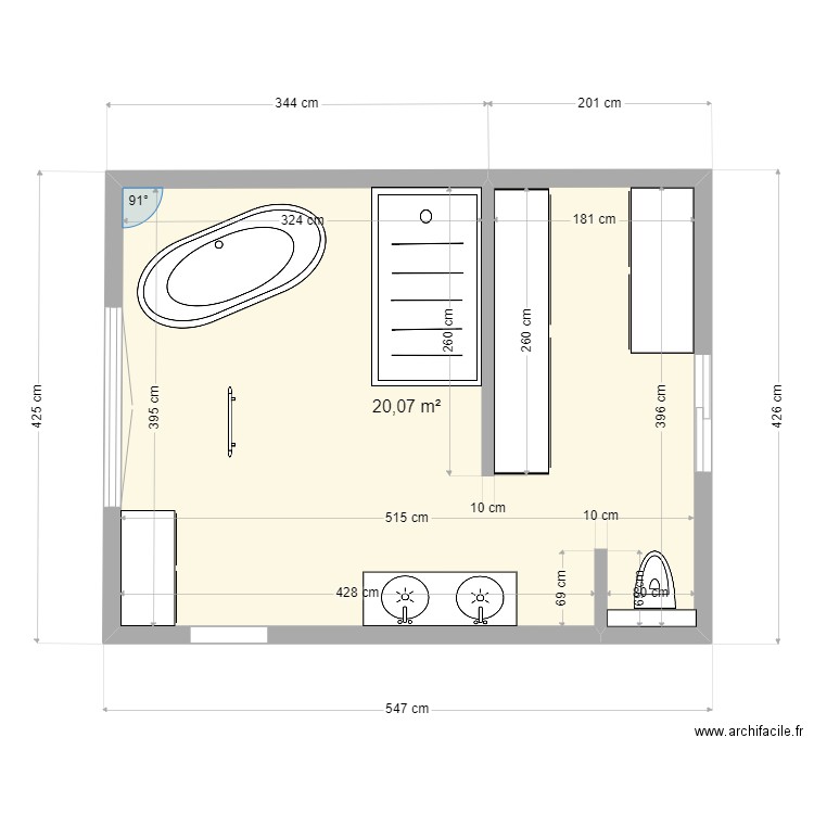 salle de bain 4. Plan de 1 pièce et 20 m2