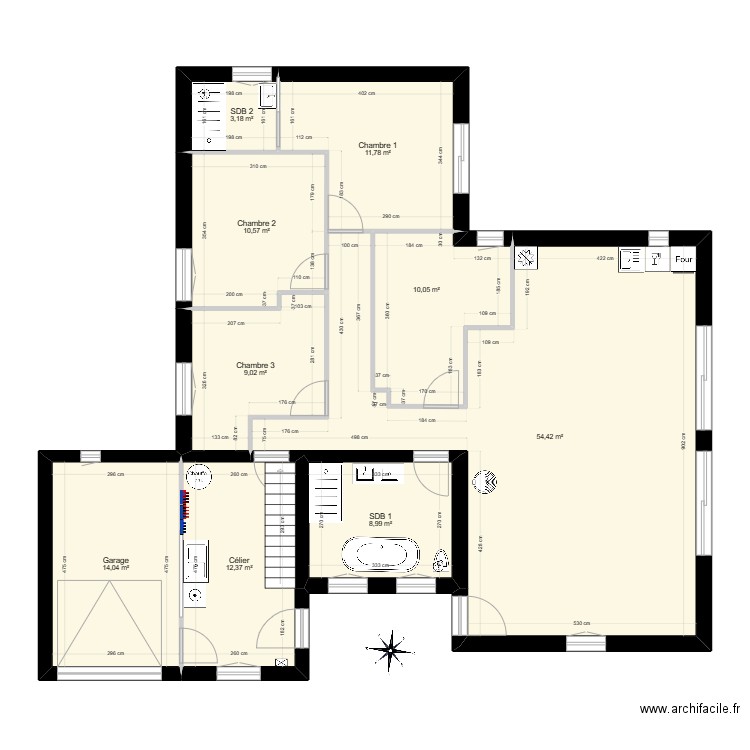 Cloison v2. Plan de 9 pièces et 134 m2