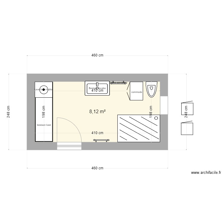 Hilde bk. Plan de 1 pièce et 8 m2