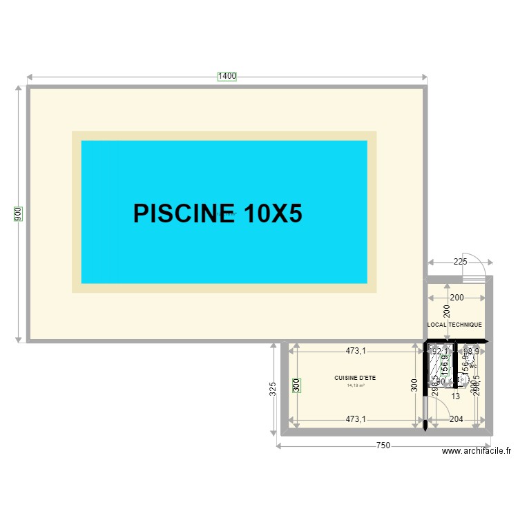 PISCINE. Plan de 4 pièces et 145 m2