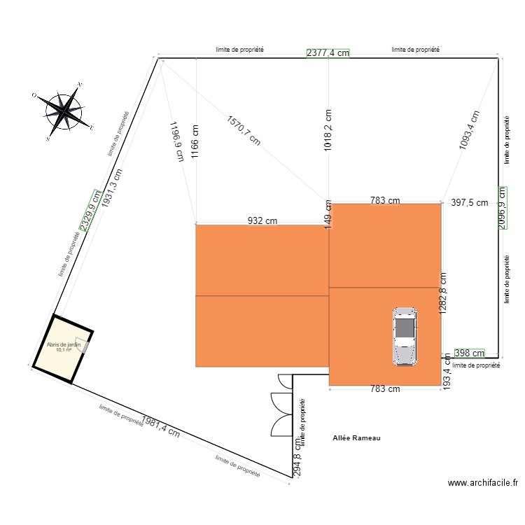 Plan masse gazon abri 0212. Plan de 1 pièce et 10 m2