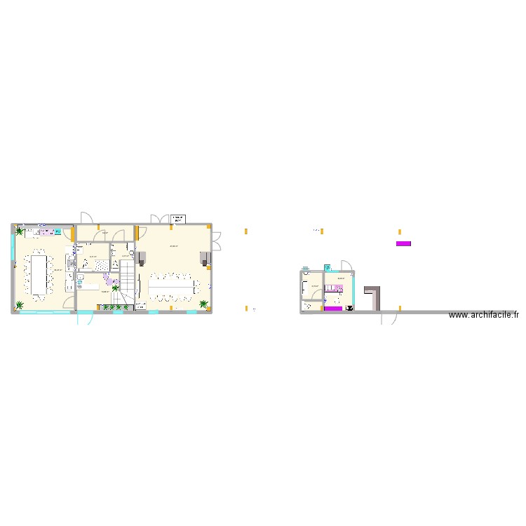 IDZIA RDC Comptoir atelier et sanitaires. Plan de 8 pièces et 118 m2