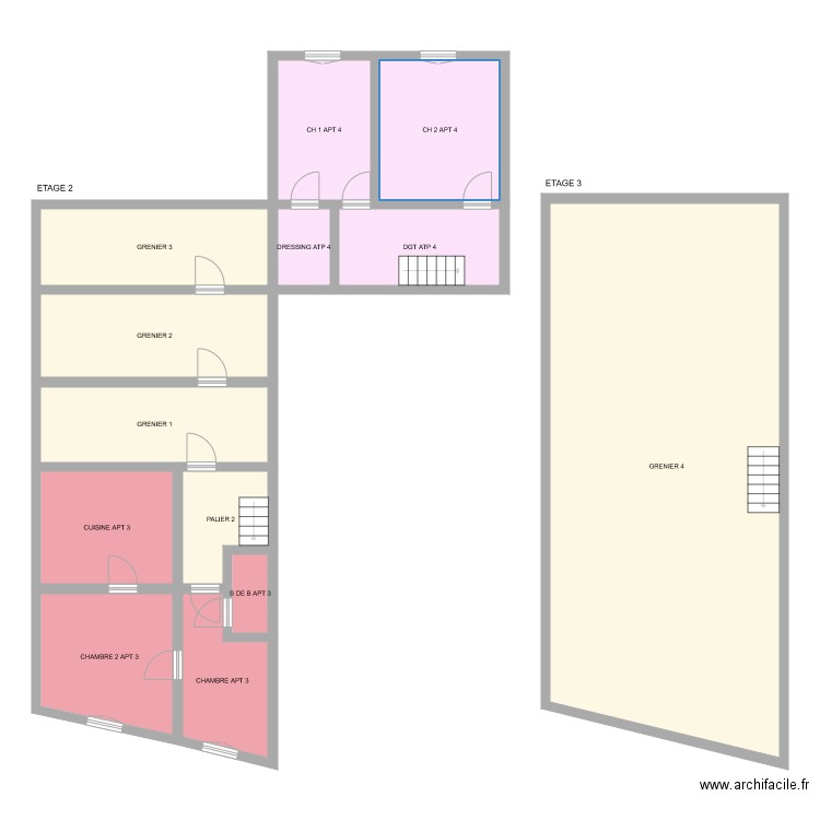 FOUCRAS APT 3 ET 4. Plan de 13 pièces et 208 m2