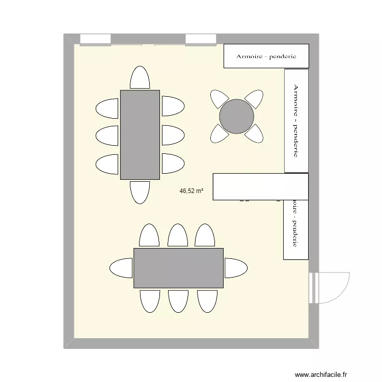 Salle &agrave; manger table longue. Plan de 