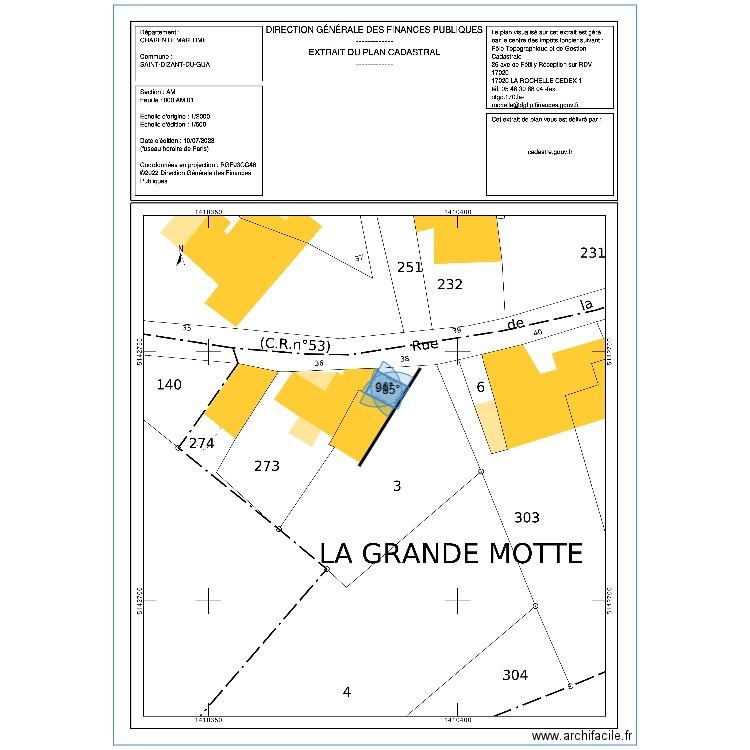 Plan de masse cadastre 10-07-2023. Plan de 1 pièce et 32 m2