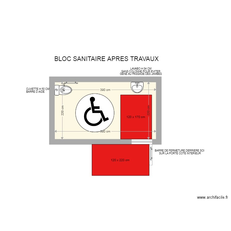 bloc sanitaires après travaux maison des associations . Plan de 0 pièce et 0 m2