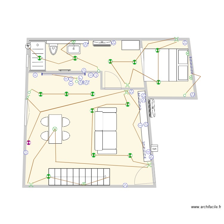 plateau safranier bas electricité. Plan de 2 pièces et 36 m2