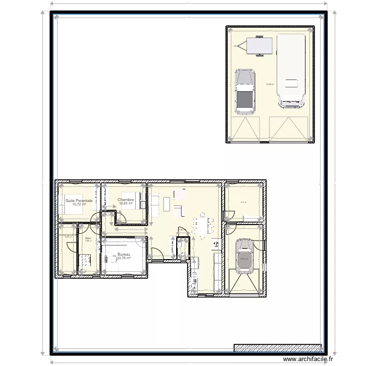 brette les pins. Plan de 10  et 777 m²