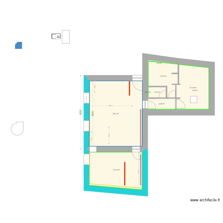 Appart Jim Isolation. Plan de 9 pièces et 65 m2