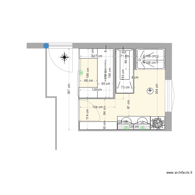 salle de bain. Plan de 2 pièces et 10 m2