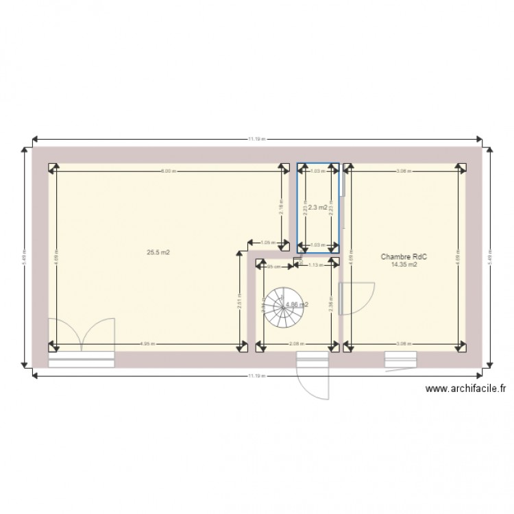 Plan Grange RdC. Plan de 4 pièces et 47 m2