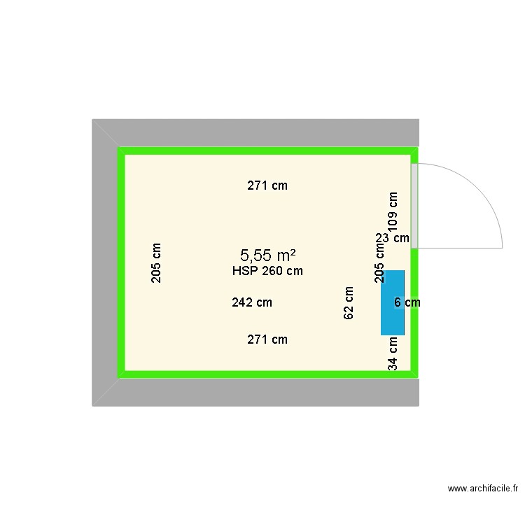 Hadouch. Plan de 1 pièce et 6 m2