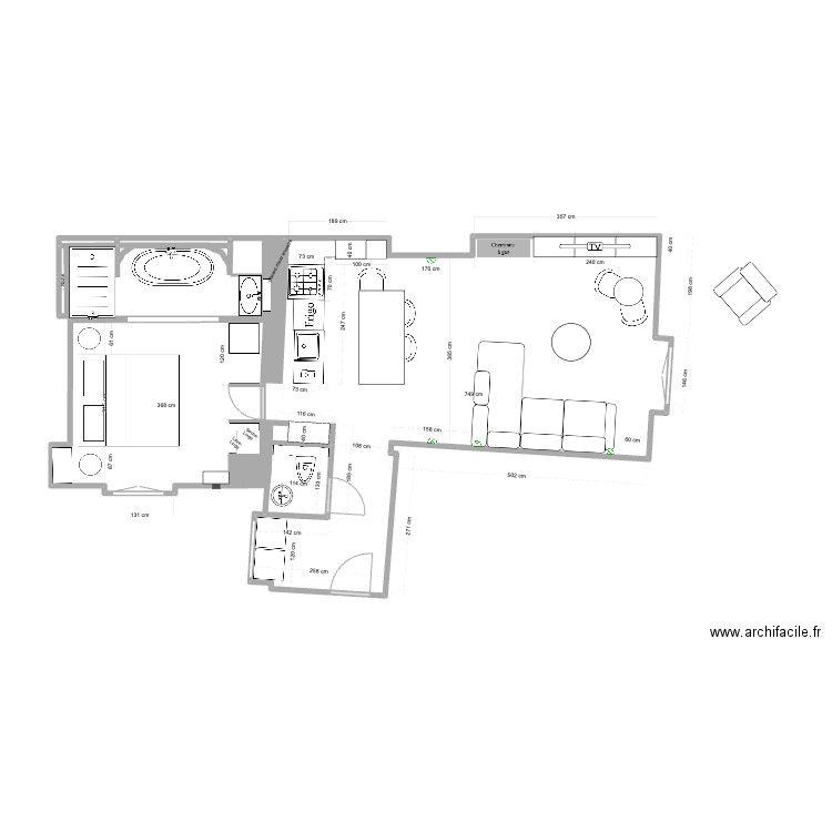 100vielledutemple. Plan de 2 pièces et 0 m2