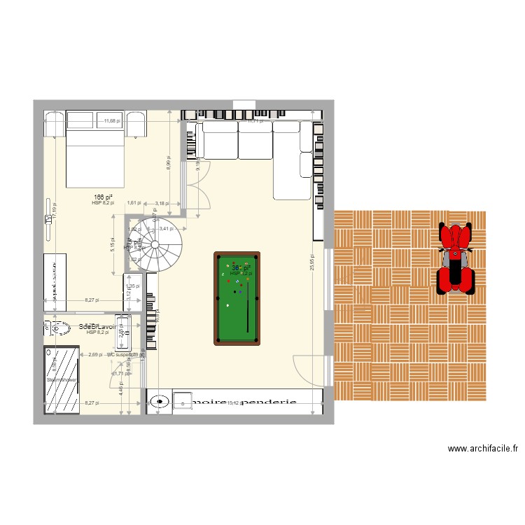 Tremblant sous-sol 5A. Plan de 4 pièces et 56 m2