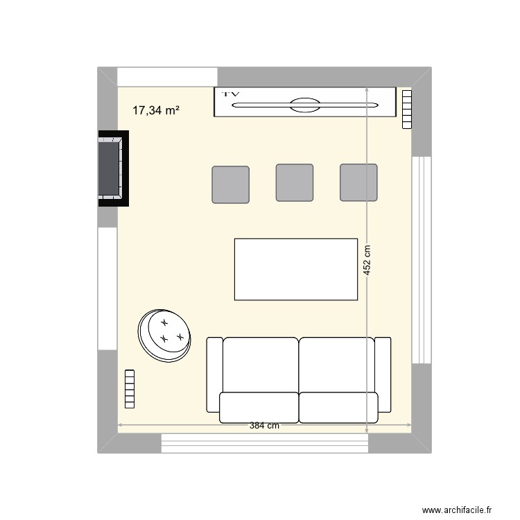 Salon 2. Plan de 1 pièce et 17 m2