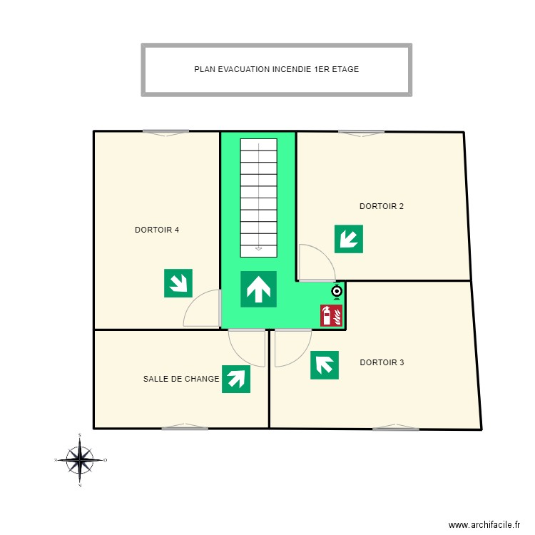 PLAN EVACUATION MAM 1ER ETAGE. Plan de 6 pièces et 59 m2