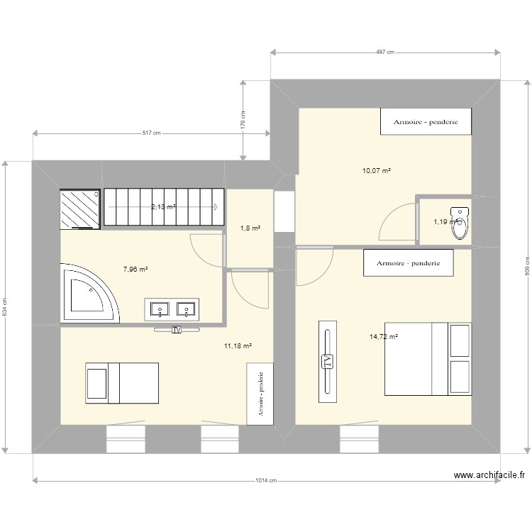 PLAN ETAGE. Plan de 7 pièces et 49 m2