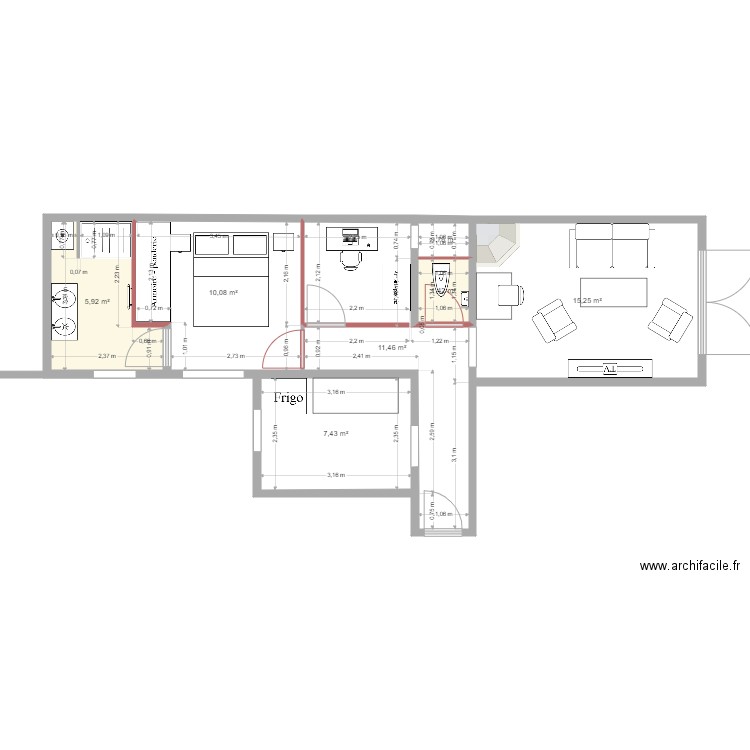 APPART BOUVY. Plan de 7 pièces et 52 m2