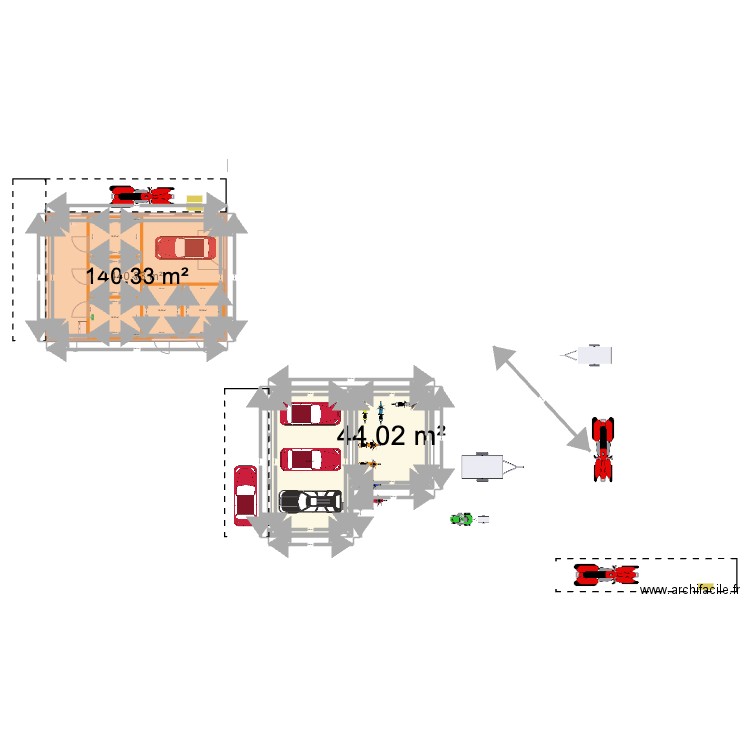 Hangar avec fond. Plan de 8 pièces et 298 m2