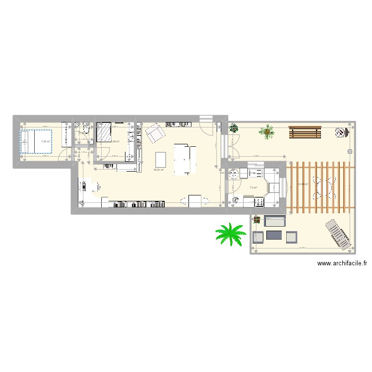 Container 40 feet essai 3. Plan de 6 pièces et 103 m2